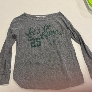 Gray Long Sleeve Shirt with Green Miami Hurricanes Print